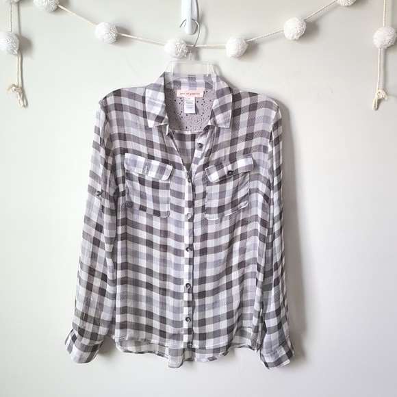 Band Of Gypsies Plaid Sheer Button Down Shirt Size XS - Picture 1 of 8